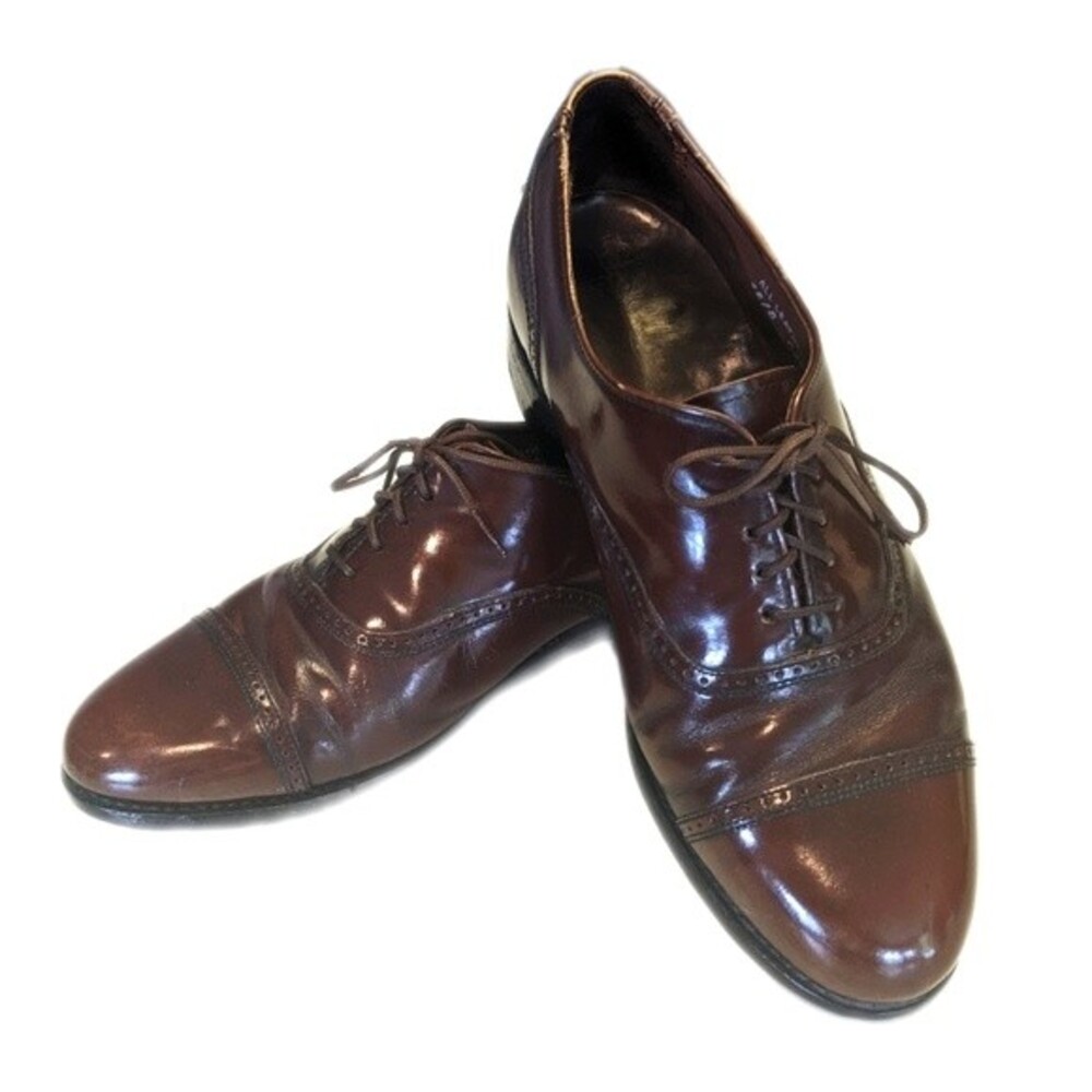 Vintage men's all-leather tie dress shoe brown with black soles - size 8